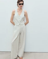 Mango Women's Straight-Fit Linen-Blend Suit Pants
