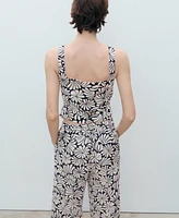Mango Women's Floral Fitted Linen Top