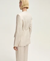 Mango Women's Belted Linen Suit Jacket