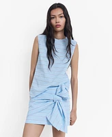 Mango Women's Bow Detail Striped Cotton Skirt