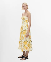 Mango Women's Gathered Neckline Floral Midi Dress