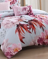 Bebejan Blooming Peonies Bedding 5 Piece Queen Size Reversible Comforter Set