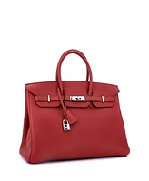 Pre-Owned Hermes Birkin 35 Handbag Red Vache Trekking with Palladium Hardware