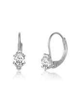 Genevive Sterling Silver White Gold Plating with Clear Oval Cubic Zirconia Leverback Earrings
