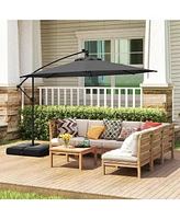 Gymax 10 Ft Solar Offset Hanging Umbrella Patio Cantilever w/ 32 Led Lights