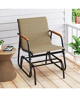 Slickblue Patio Glider Chair Set of 2 with Curved Teak Armrests and Breathable Fabric Seat