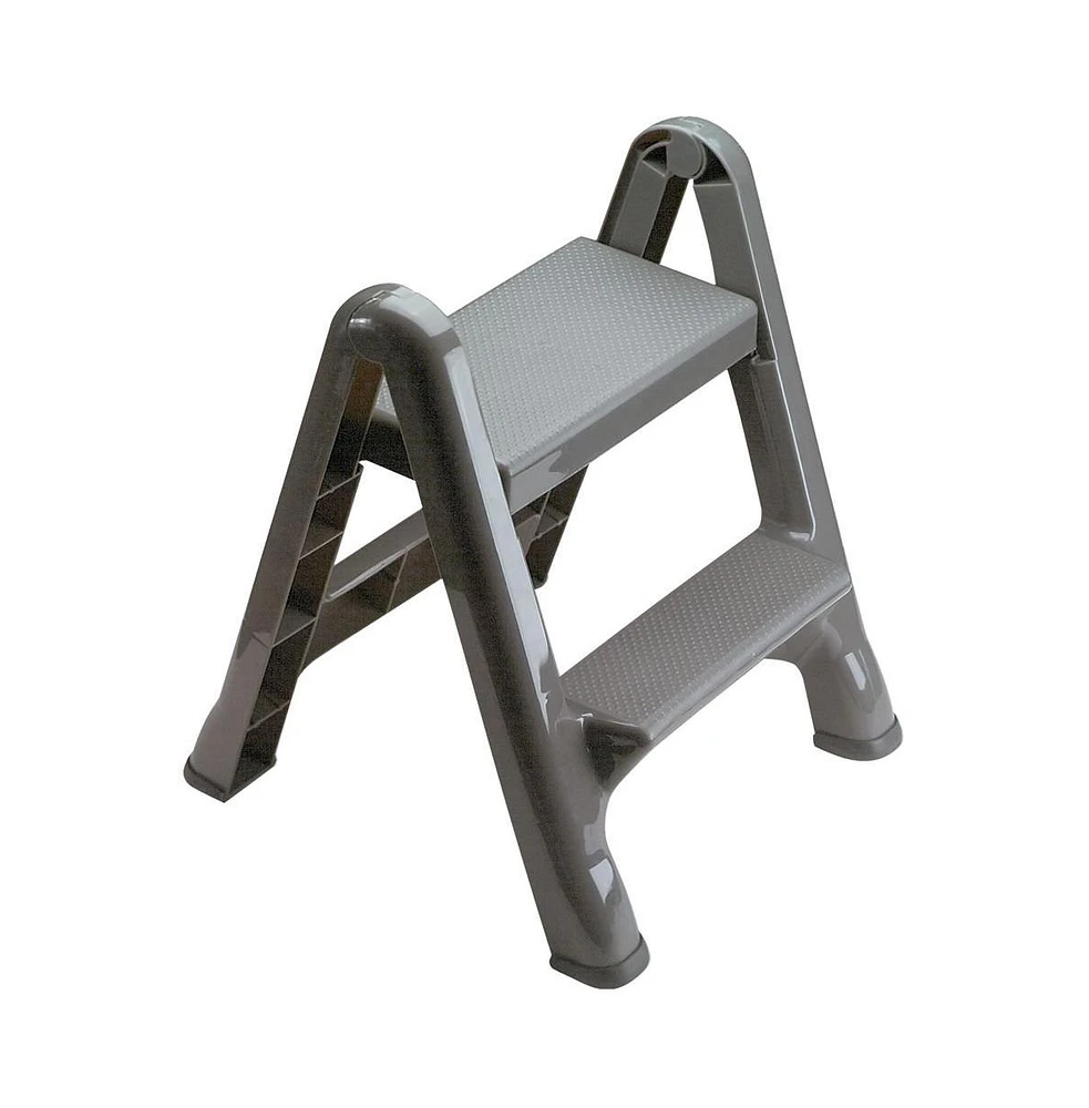 Rubbermaid 2 Step Slip Resistant Folding Plastic Stepstool with Foot Pads, Grey