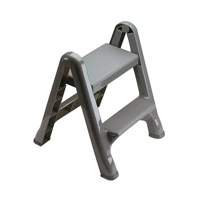 Rubbermaid 2 Step Slip Resistant Folding Plastic Stepstool with Foot Pads, Grey