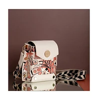 Women's White Printed Leather Sling Bag