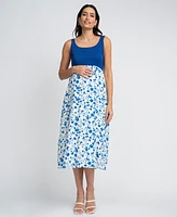 Seraphine Women's Maternity Knit Top with Woven Skirt Dress