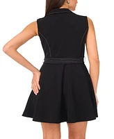 Msk Petite Lapel-Neck Sleeveless Fit & Flare Dress