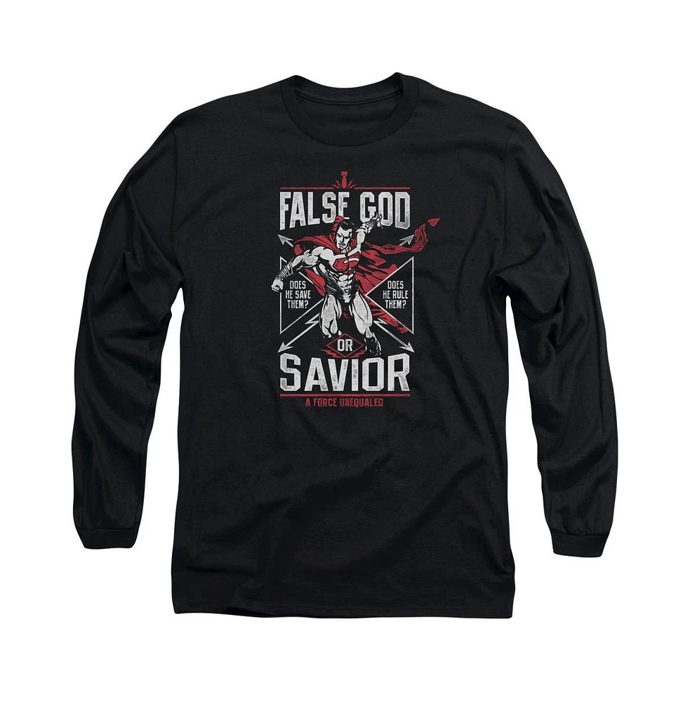 Batman V Superman Men's False God Or Savior Long Sleeve Adult Tee / T-Shirt