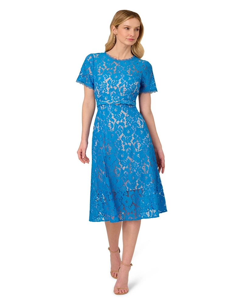 Adrianna Papell Women's Short-Sleeve Knit Lace Dress