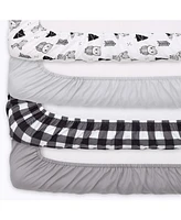 The Peanutshell Woodland Animals and Nautical Fitted Crib Sheets for Boys, 8-Pack Set, Black, White, Blue