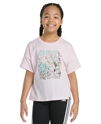 adidas Big Girls Short-Sleeve Drop Shoulder Logo Graphic Cotton T-Shirt