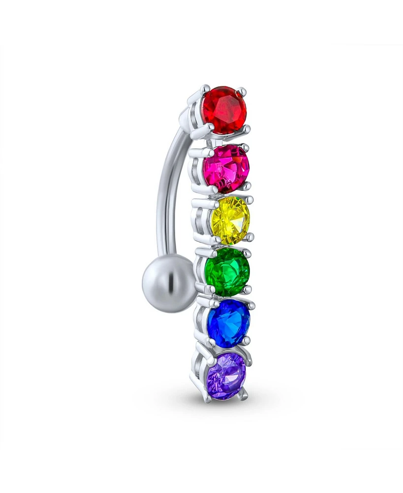 Bling Jewelry Lgbt Pride Month Rainbow Cubic Zirconia Cz Top Drop Belly Button Ring Silver Tone Surgical Steel 14G