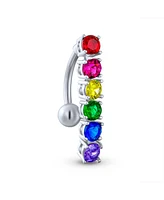 Bling Jewelry Lgbt Pride Month Rainbow Cubic Zirconia Cz Top Drop Belly Button Ring Silver Tone Surgical Steel 14G