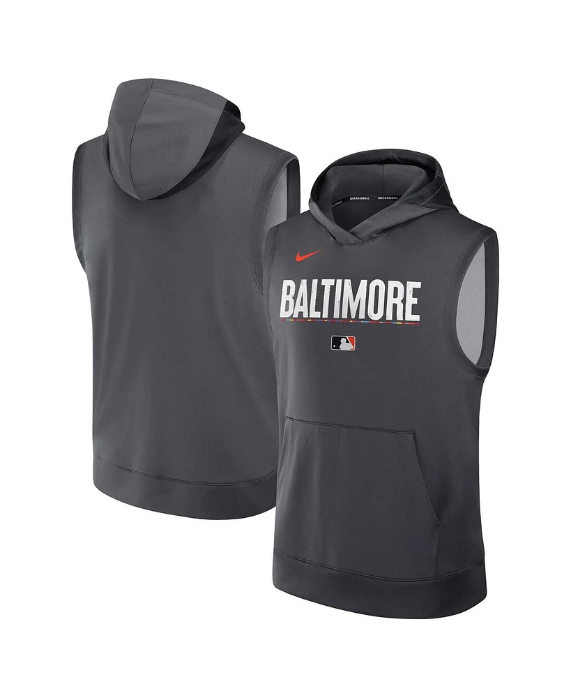 Nike Men's Anthracite Baltimore Orioles Authentic Collection City Connect Performance Sleeveless Pullover Hoodie