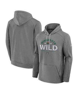 Fanatics Men's Gray Minnesota Wild 2025 Stanley Cup Playoffs Authentic Pro Rink Fly Fleece Pullover Hoodie