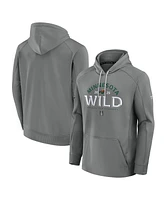 Fanatics Men's Gray Minnesota Wild 2025 Stanley Cup Playoffs Authentic Pro Rink Fly Fleece Pullover Hoodie
