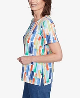 Alfred Dunner Petite Stained Glass Pleated Crew Neck Top