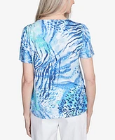 Alfred Dunner Petite Animal Printed Top with Ruched Sides