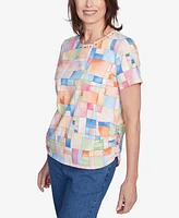 Alfred Dunner Petite Color Block Tile Top with Side Ruching