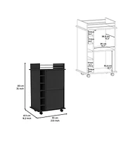 Depot E-shop Huali Bar Cart, Six Built-in Wine Rack, Glass Door, Four Casters, Two Shelves
