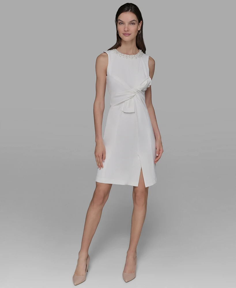 Karl Lagerfeld Paris Women's Scuba Crepe Faux-Pearl Sheath Dress