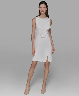 Karl Lagerfeld Paris Women's Scuba Crepe Faux-Pearl Sheath Dress