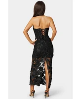 Bebe Women's Strapless 3D Lace Column Dress