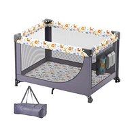 Slickblue Toddler Playpen Quick-Folding Portable Fence Play Yard & Wheels