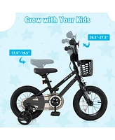 12 Inch Kids Bike with Basket and Training Wheels for Children Aged 3-8 Years Old