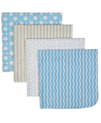 Baby Boys Stars Waves Flannel Receiving Blankets, Pack of 4