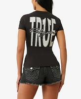 True Religion Women's Crystal Logo V-Neck T-Shirt