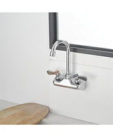 Greenspring Double Handle Wall Mount Kitchen Faucet Standard Kitchen Faucet With Swivel Spout 4" Center in Polished Chrome