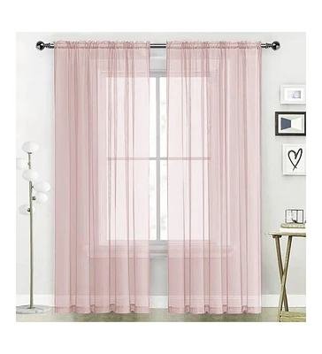 Kate Aurora Hotel Lux 2 Piece Rose Pink Rod Pocket Sheer Curtain Panels