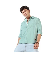 Campus Sutra Men's Solid Aqua Green Regular Fit Casual Shirt