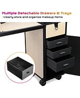 Byootique Rolling Makeup Train Case Nail Table w/ Cosmetic Cube Case Aluminum