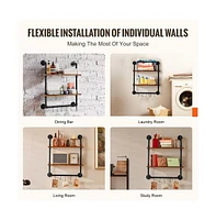 Slickblue Wall-Mount Industrial Pipe Shelf 2 Tier for Kitchen Bedroom or Office Storage