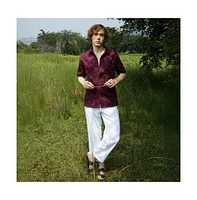Campus Sutra Men's Wine Red Foliage-Tactile Shirt
