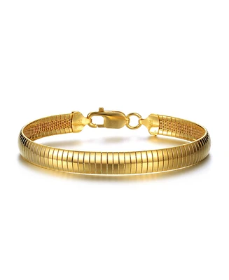 Genevive Sterling Silver 14K Gold Plating Sleek Snake Chain Bracelet with Secure Clasp
