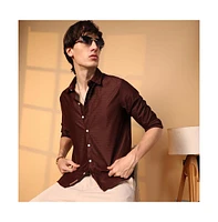 Campus Sutra Men's Chocolate Brown Solid Honeycomb Shirt
