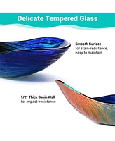 Aquaterior Bathroom Vessel Sink Tempered Glass WaterDrop w/ Single Handle Faucet