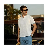 Campus Sutra Men's Chalk White & Sage Green Contrast Ribbed Polo T-Shirt