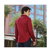 Campus Sutra Men's Ruby Red Houndstooth-Tactile Shirt