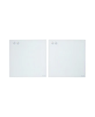 ECR4Kids MessageStor Magnetic Dry-Erase Glass Board with Magnets, 17.5in x 17.5in, White, 2-Pack