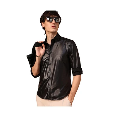 Campus Sutra Men's Obsidian Black Solid Suede Shirt