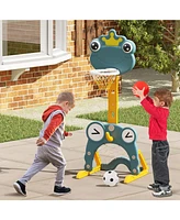 4-in-1 Toddler Basketball Hoop with Rim and Soccer Goal for 3+ Kids