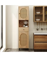 Slickblue Bathroom Cabinet Pe Rattan Floor Cabinet with 2 Doors